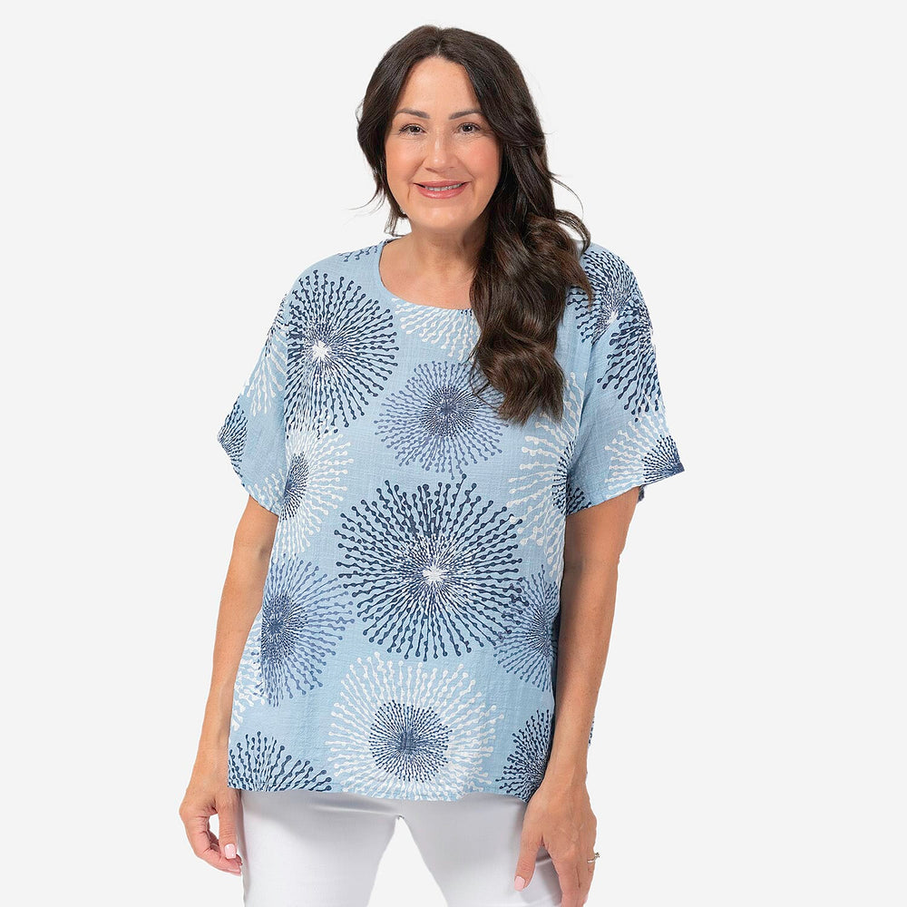 Sugar Crisp Star Burst Print Top (One Size) - Blue