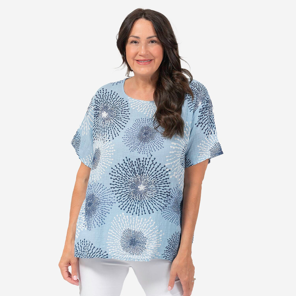 Sugar Crisp Star Burst Print Top (One Size) - Blue