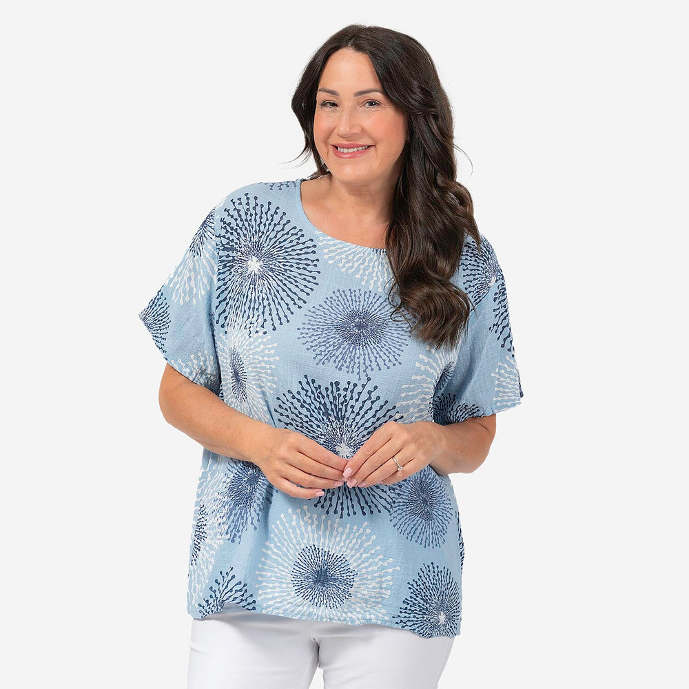 Sugar Crisp Star Burst Print Top (One Size) - Blue