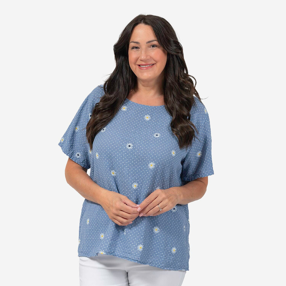 Sugar Crisp Daisy Print Top (One Size) - Blue