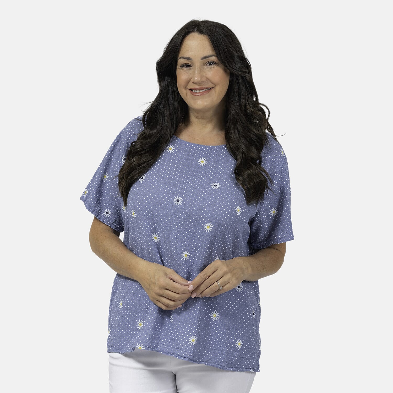 Sugar Crisp Daisy Print Top (One Size) - Blue