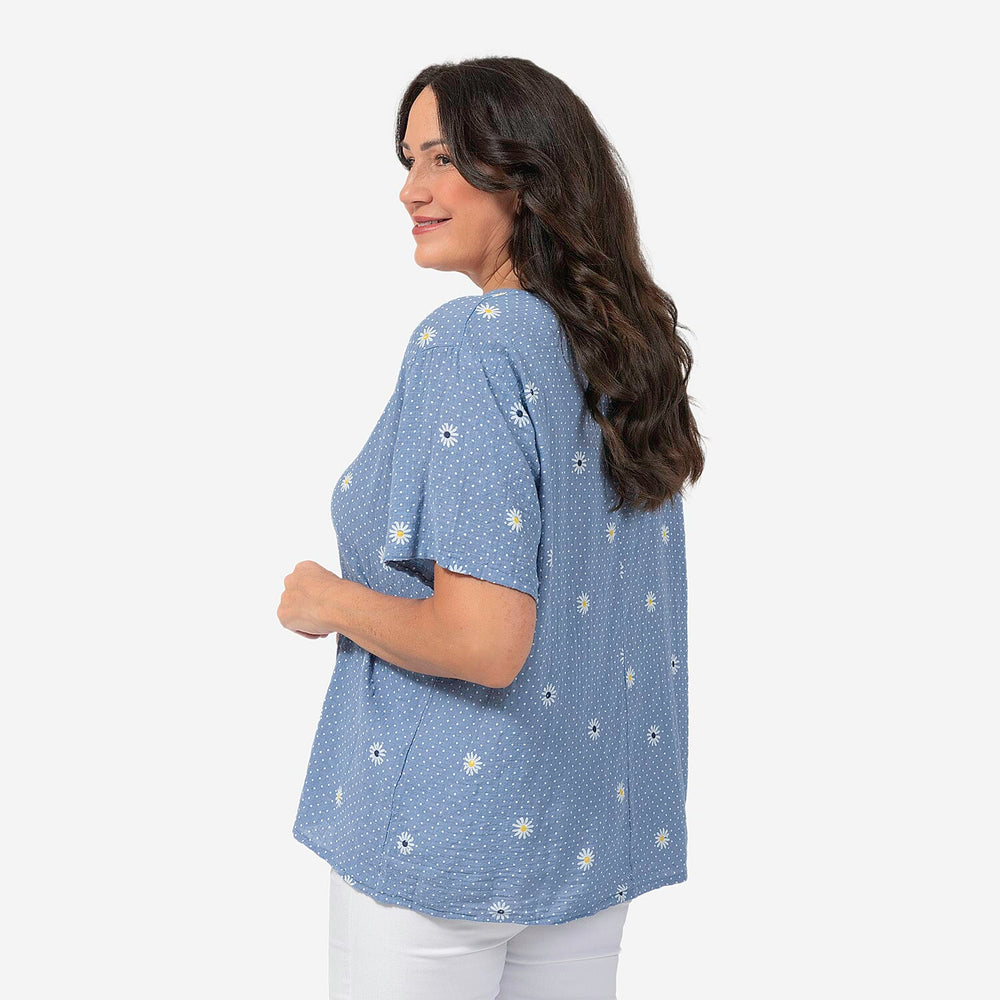Sugar Crisp Daisy Print Top (One Size) - Blue
