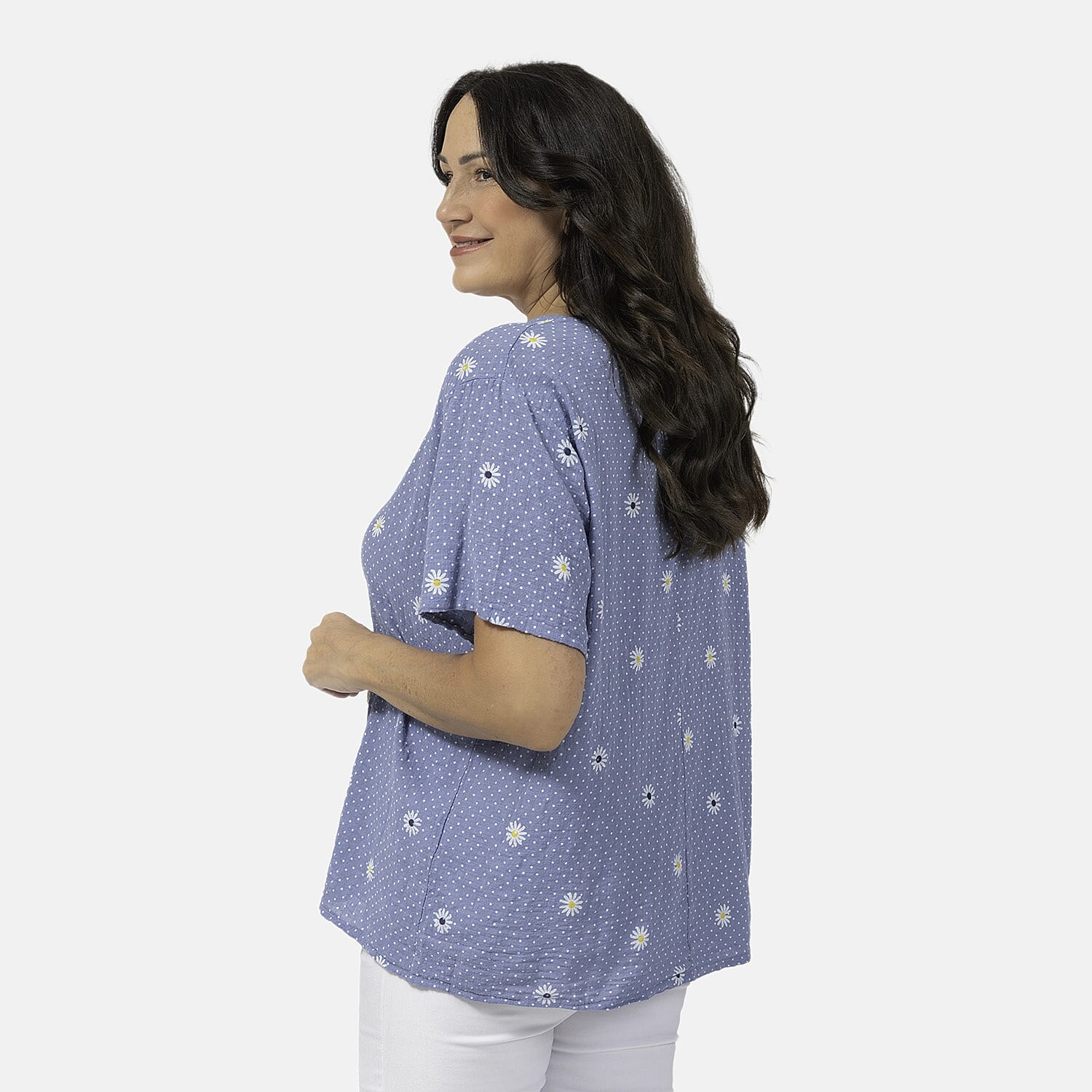 Sugar Crisp Daisy Print Top (One Size) - Blue