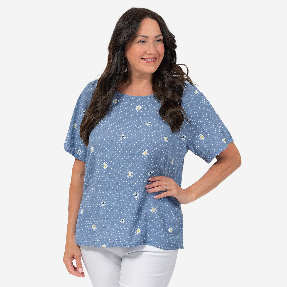 Sugar Crisp Daisy Print Top (One Size) - Blue