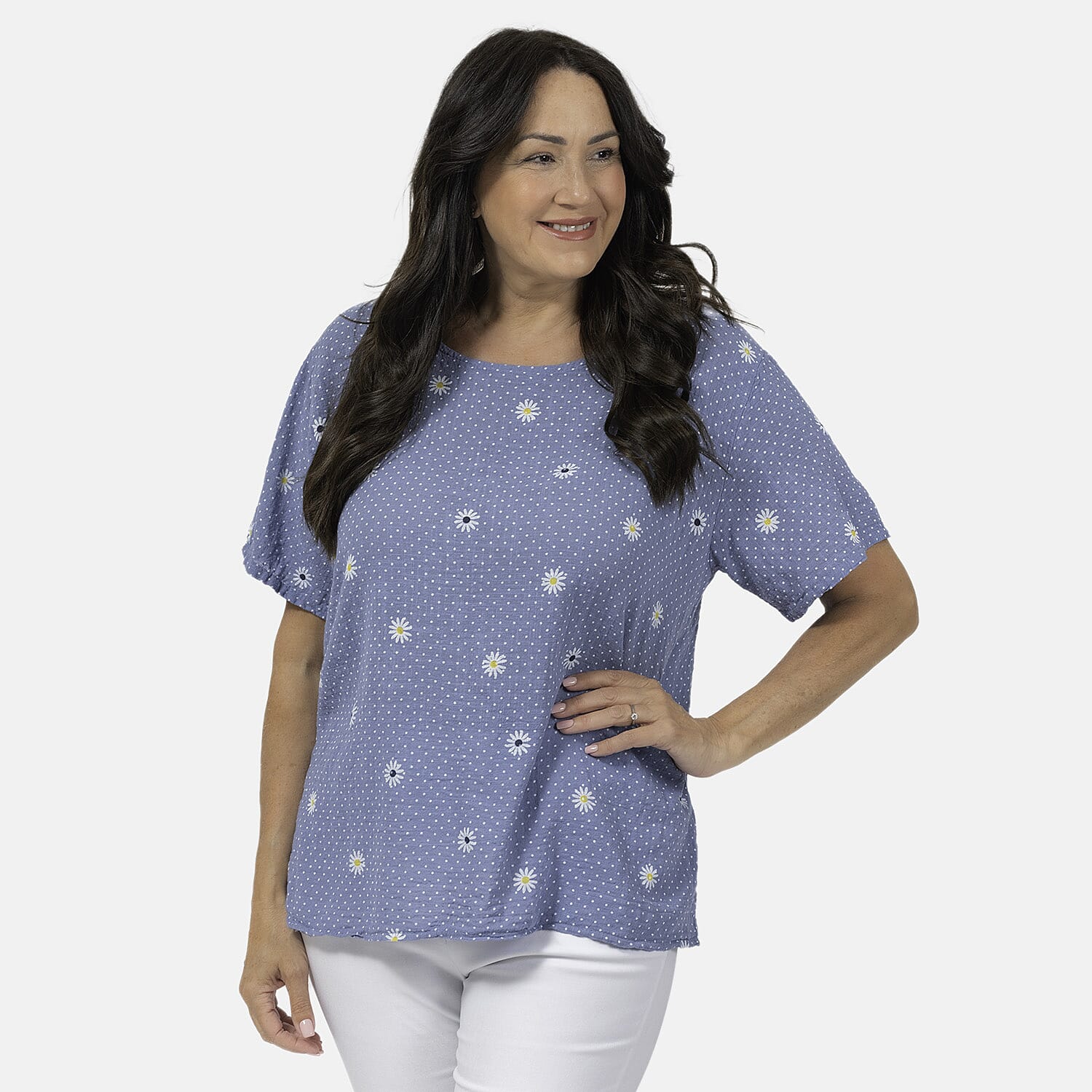 Sugar Crisp Daisy Print Top (One Size) - Blue