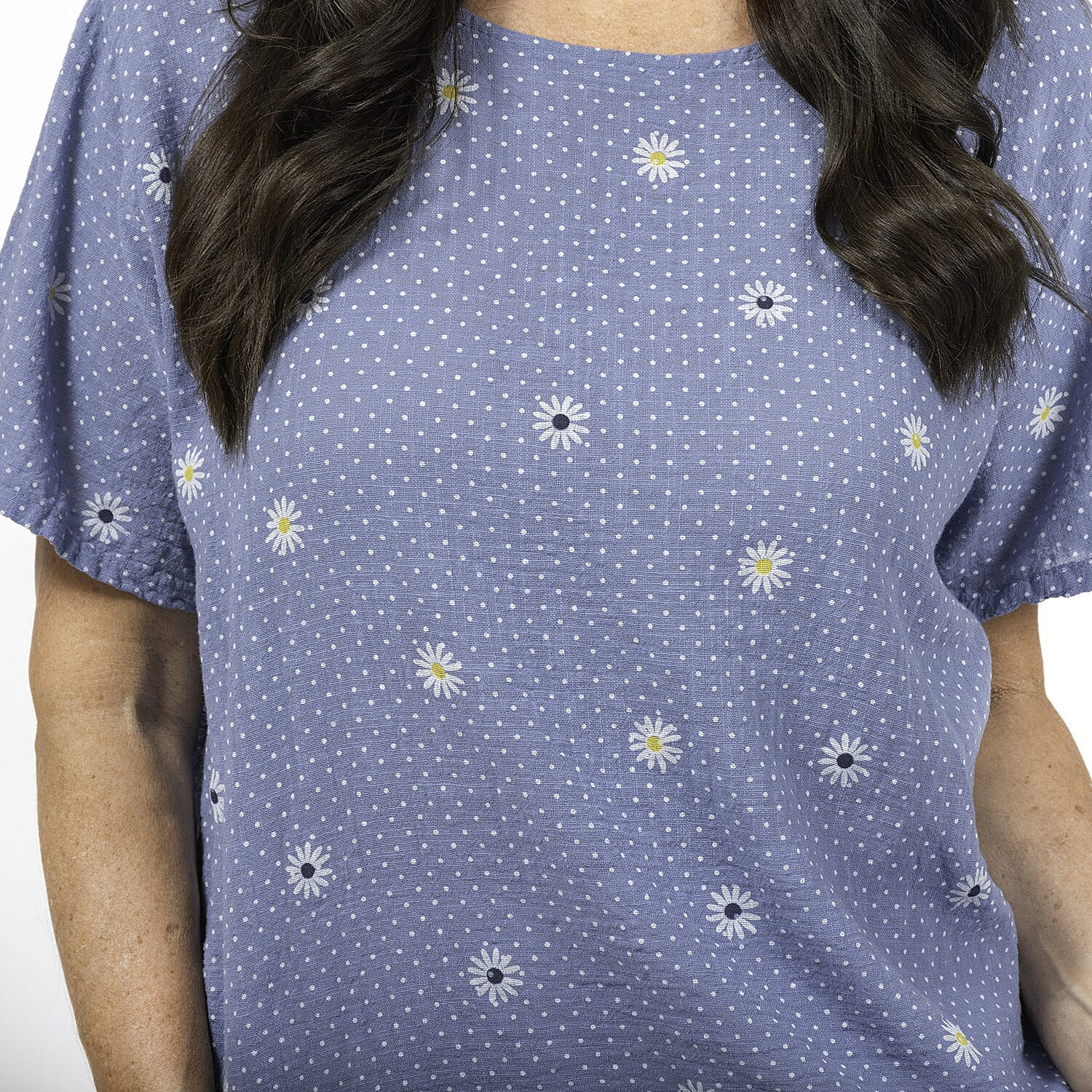 Sugar Crisp Daisy Print Top (One Size) - Blue