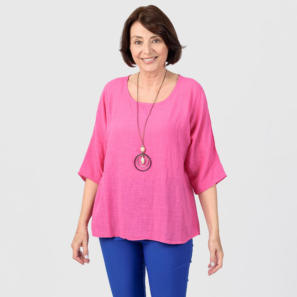 100 % Cotton Mudflower Top With Detachable Necklace (One Size) - Pink