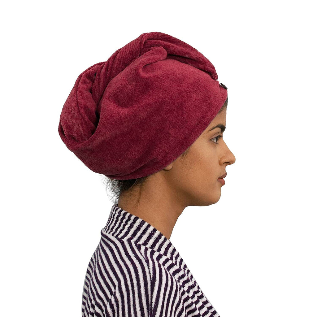 Set of 3 Hair Drying Cotton Wrap Towel (24x10 cm)- Pink, Purple and Red