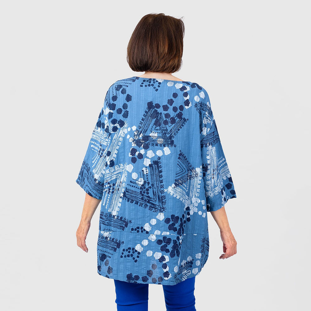 Mudflower 100% Cotton Tunic Top with Pocket (One Size) - Denim
