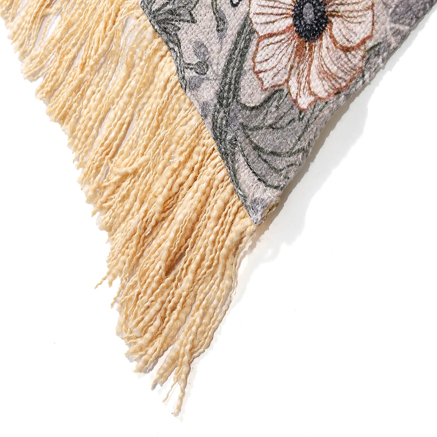 100% Cotton Woven Floral Printed Throw (Size 180x130 cm) - Cream - Multi