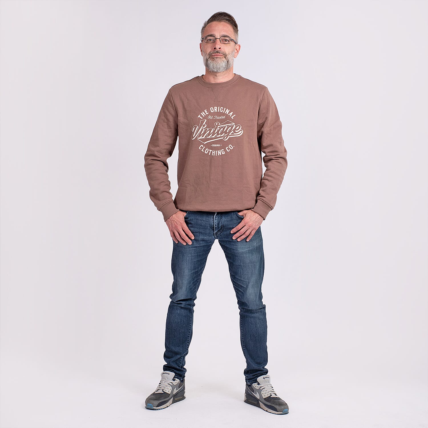 Cotton Woven Sweat Shirt (Size M) - Brown