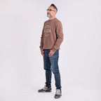 Cotton Woven Sweat Shirt (Size M) - Brown