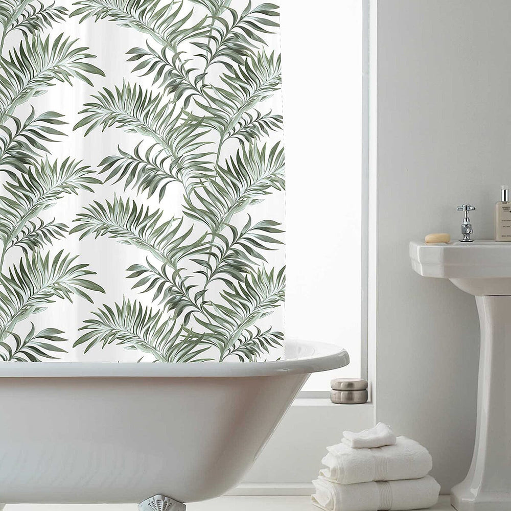 Country Club Leaf Design Shower Curtain with Hooks (180x180cm) - Dark Green