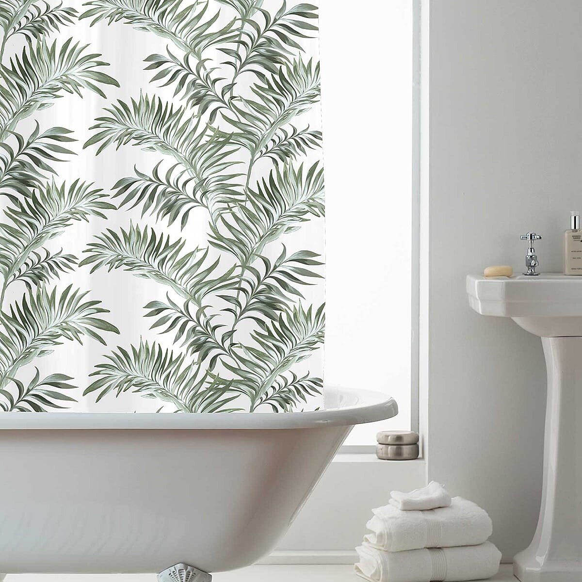 Country Club Leaf Design Shower Curtain with Hooks (180x180cm) - Dark Green