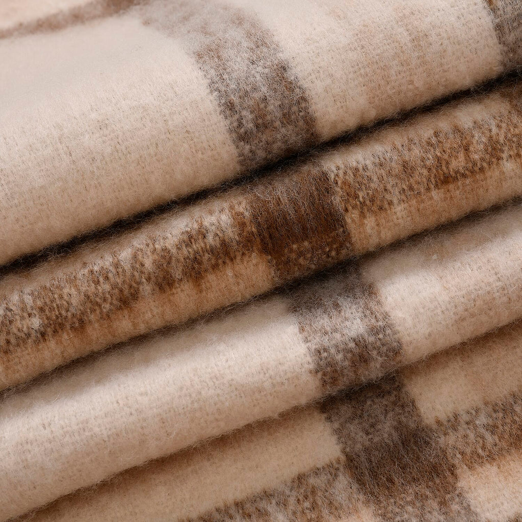 Cozy Checkered Woven Scarf with Fringes (Size 190x47cm) - Beige