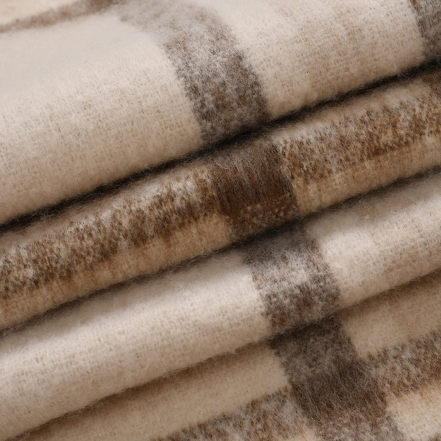Cozy Checkered Woven Scarf with Fringes (Size 190x47cm) - Beige