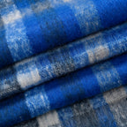 Cozy Checkered Scarf with Fringes - Blue