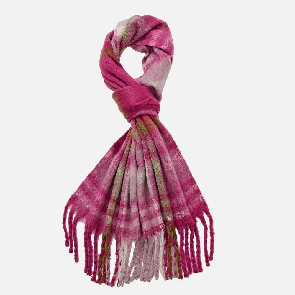 Cozy Checkered Winter Scarf with Fringes - Purple