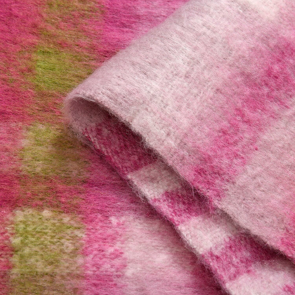 Cozy Checkered Winter Scarf with Fringes - Purple