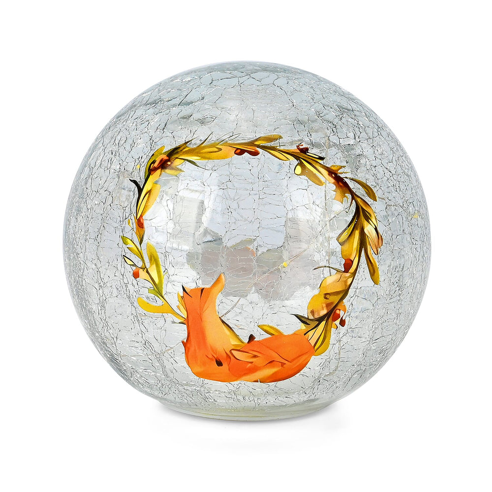 Cracked Glass Sphere Table Lamp with Foxes & Christmas Wreath Pattern (Size 15x15x14 Cm) - Multi