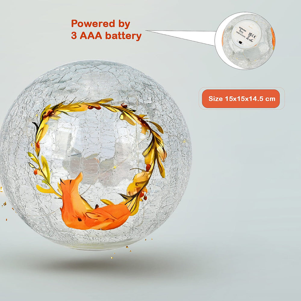 Cracked Glass Sphere Table Lamp with Foxes & Christmas Wreath Pattern (Size 15x15x14 Cm) - Multi