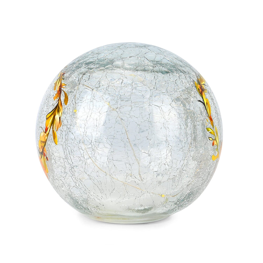Cracked Glass Sphere Table Lamp with Foxes & Christmas Wreath Pattern (Size 15x15x14 Cm) - Multi