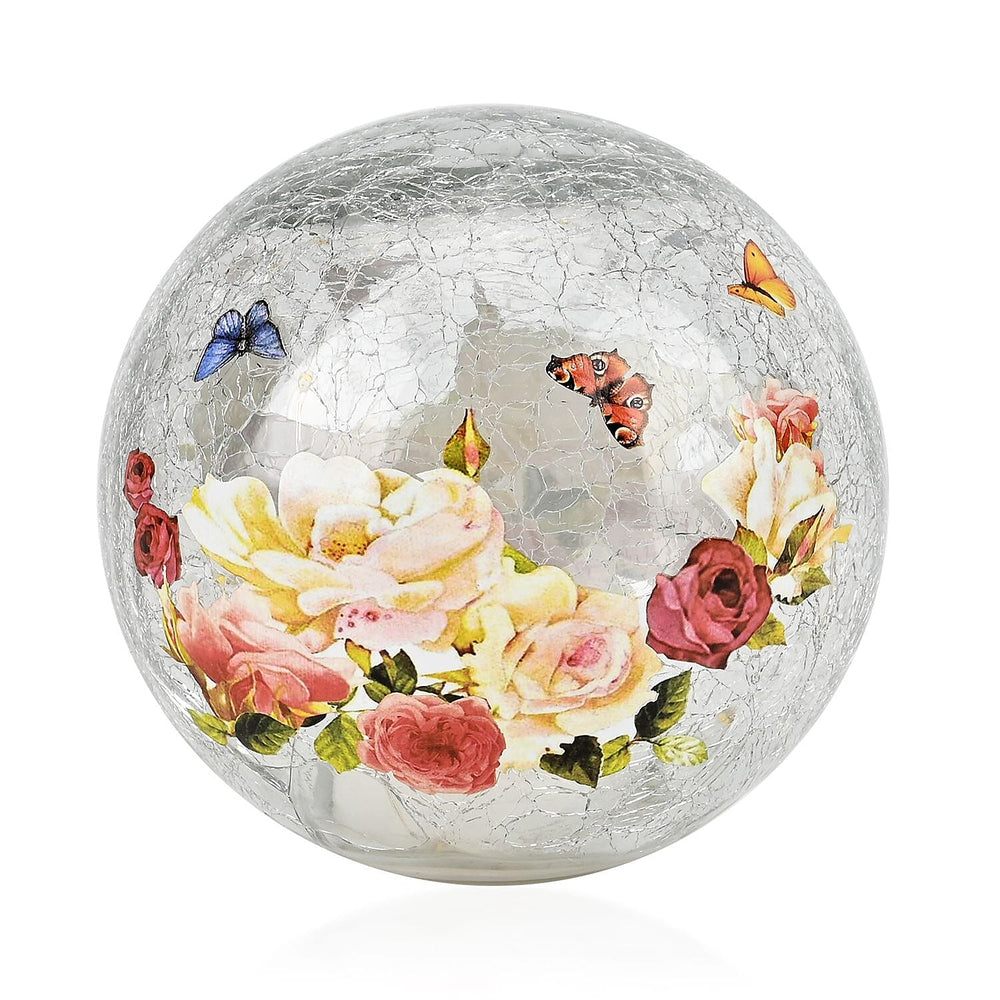 Cracked Glass Sphere Floral & Butterfly Pattern LED Copper Wire Table Lamp (10L) - Multi (Battery - 3XAAA Inc.)