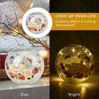 Cracked Glass Sphere Floral & Butterfly Pattern LED Copper Wire Table Lamp (10L) - Multi (Battery - 3XAAA Inc.)