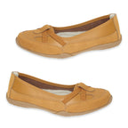 Down To Earth Ladies Action Leather Ballerina Shoes With Criss-Cross Elasticated Vamp Straps (Size - 3) - Tan