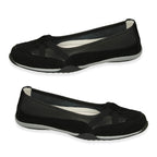 Down To Earth Ladies Action Leather Ballerina Shoes With Criss-Cross Elasticated Vamp Straps (Size - 8) - Black