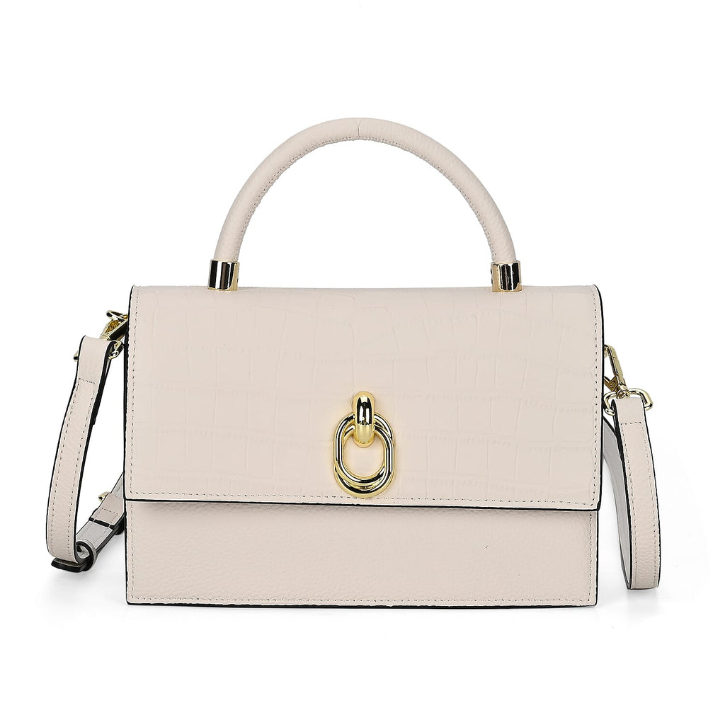 Designer Closeout - Genuine Leather Croc Embossed Crossbody Bag - Off White