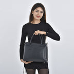MEGA DAY CLOSEOUT- High Luxe Croc Embossed Fully Lined Bag with Twist Lock and Detachable Long Strap- Black