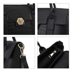 MEGA DAY CLOSEOUT- High Luxe Croc Embossed Fully Lined Bag with Twist Lock and Detachable Long Strap- Black