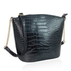 Croc Embossed Shoulder Bag - Black