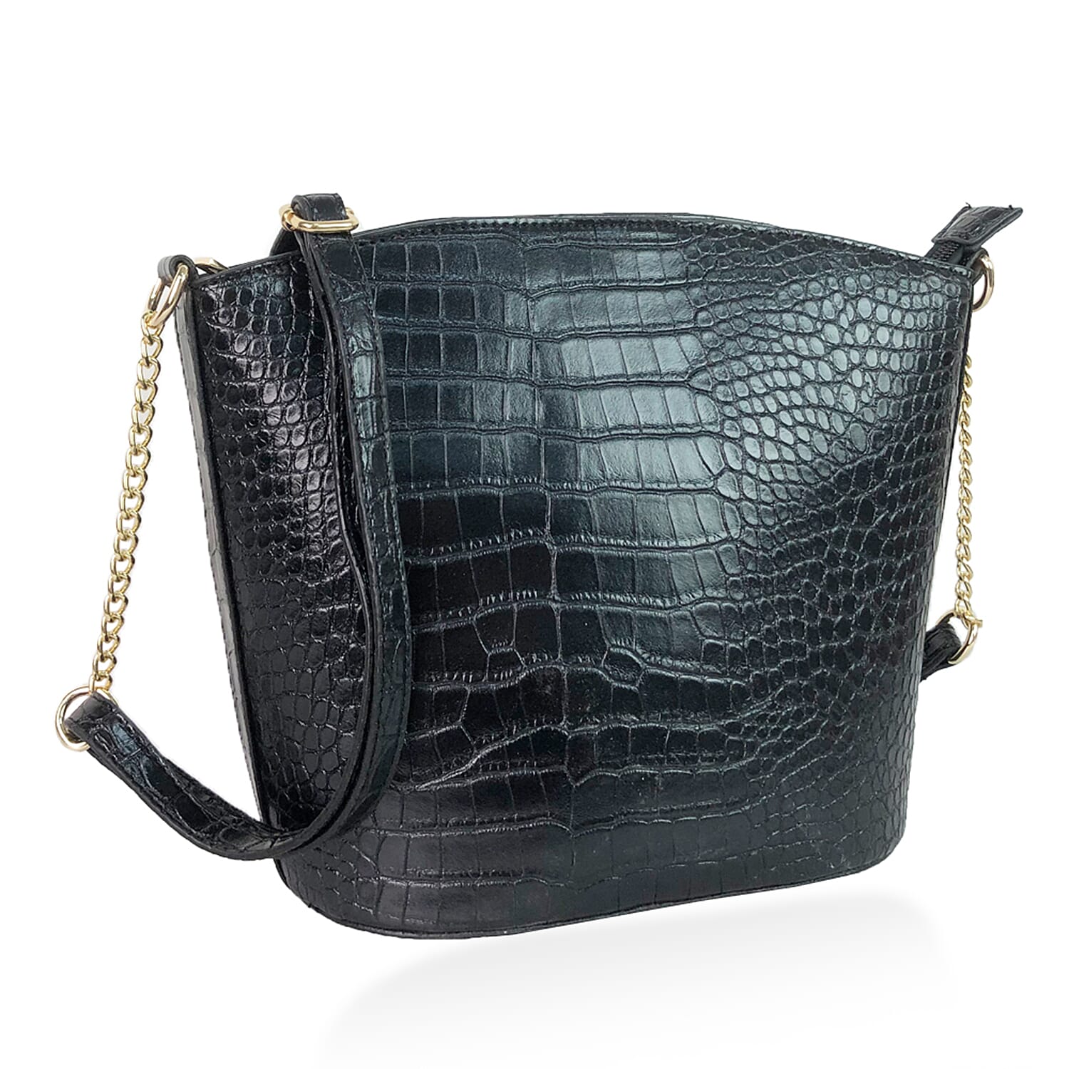 Croc Embossed Shoulder Bag - Black