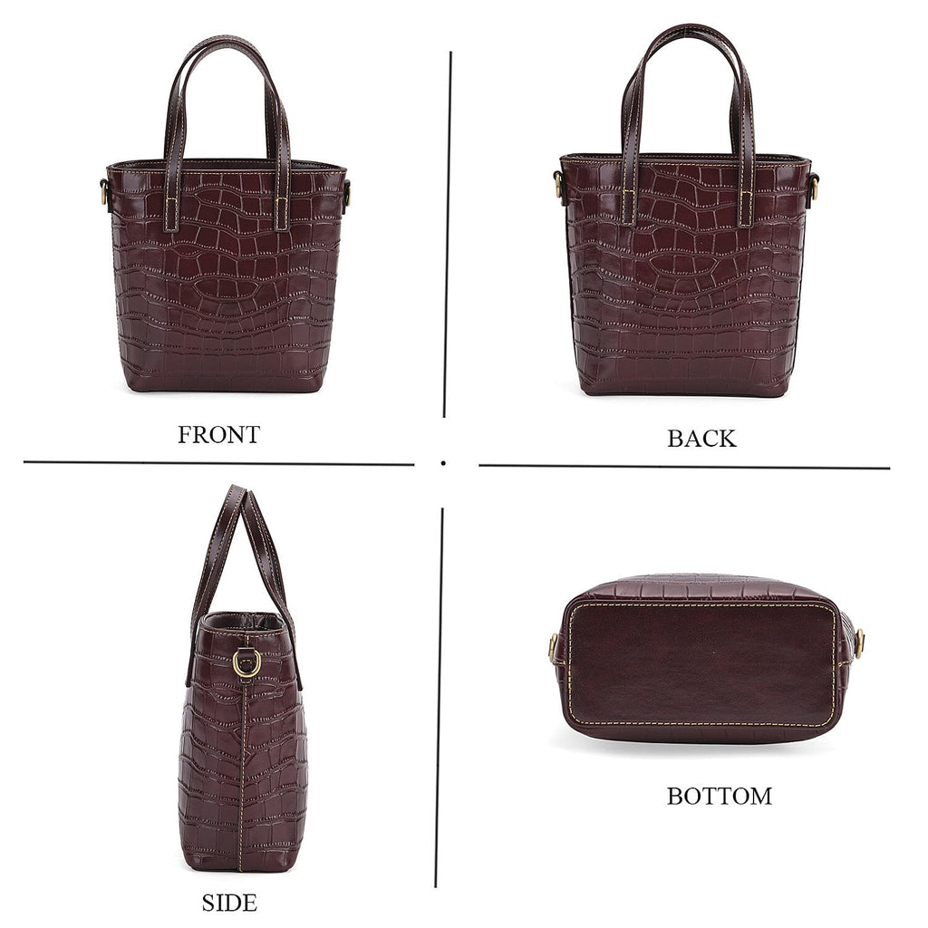 Crocodile Embossed Genuine Leather Crossbody Bag With Adjustable Shoulder Strap - Coffee
