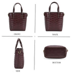 Crocodile Embossed Genuine Leather Crossbody Bag With Adjustable Shoulder Strap - Coffee