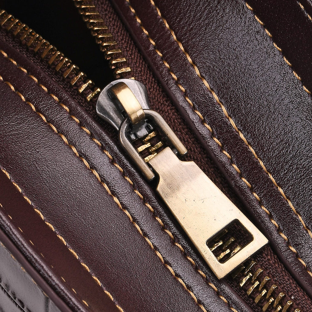 Crocodile Embossed Genuine Leather Crossbody Bag With Adjustable Shoulder Strap - Coffee