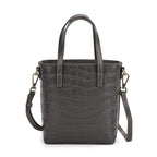 Crocodile Embossed Genuine Leather Crossbody Bag With Adjustable Shoulder Strap - Grey