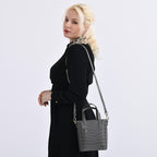 Crocodile Embossed Genuine Leather Crossbody Bag With Adjustable Shoulder Strap - Grey