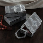 Set of 3 - Cross Embossed Rectangular Aluminium Oxidized Storage Boxes (Size 16.5x10x4 Inch) - Silver
