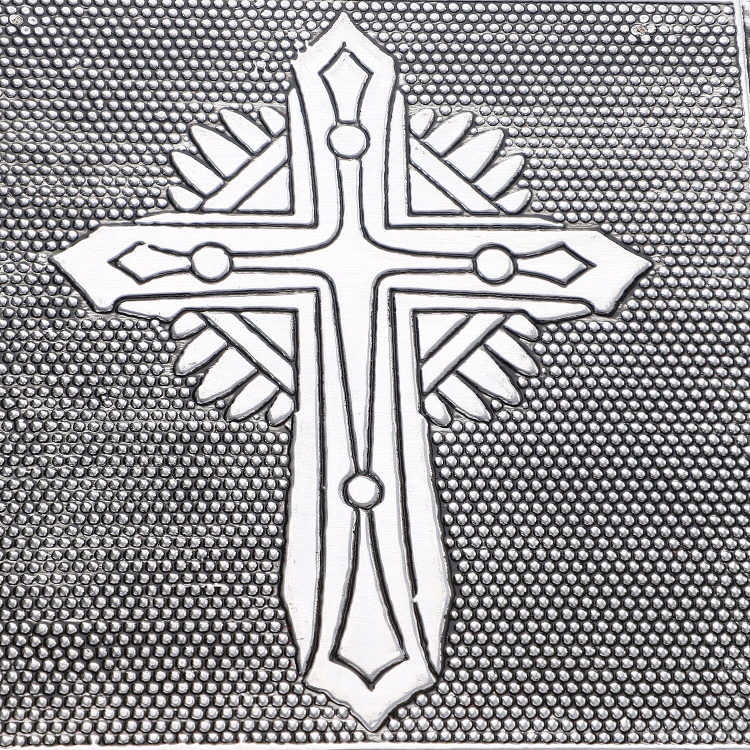 Set of 3 - Cross Embossed Rectangular Aluminium Oxidized Storage Boxes (Size 16.5x10x4 Inch) - Silver