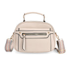 Structured Crossbody Bag with Patterned Strap - Beige