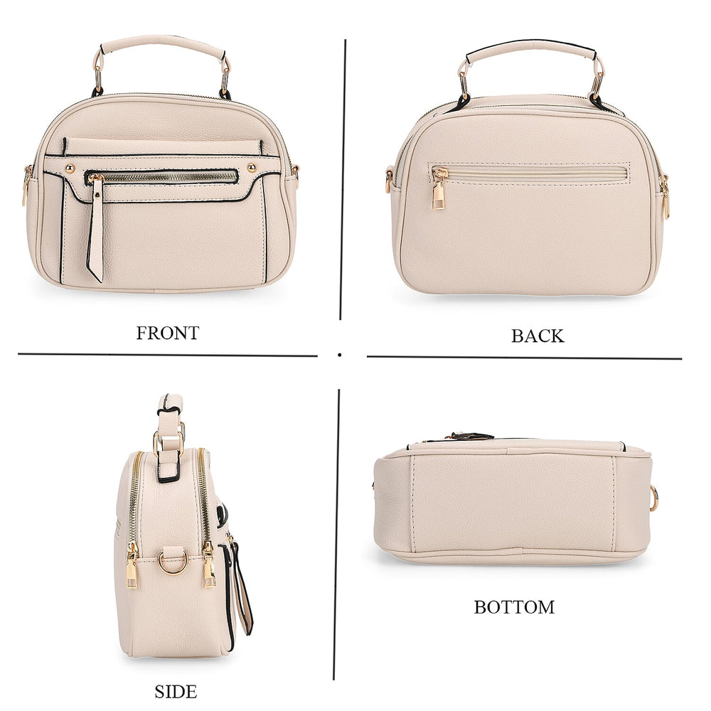 Structured Crossbody Bag with Patterned Strap - Beige