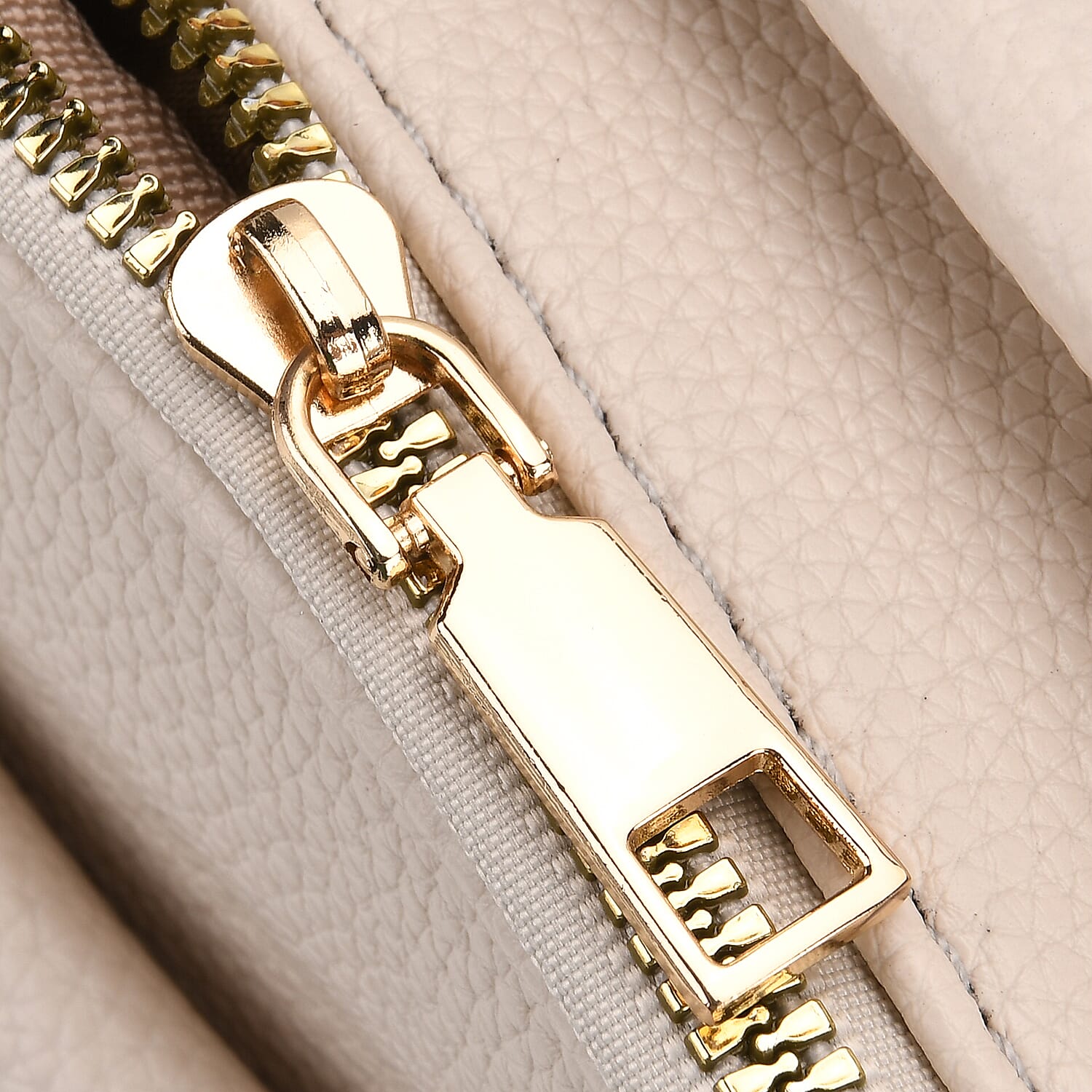 Structured Crossbody Bag with Patterned Strap - Beige