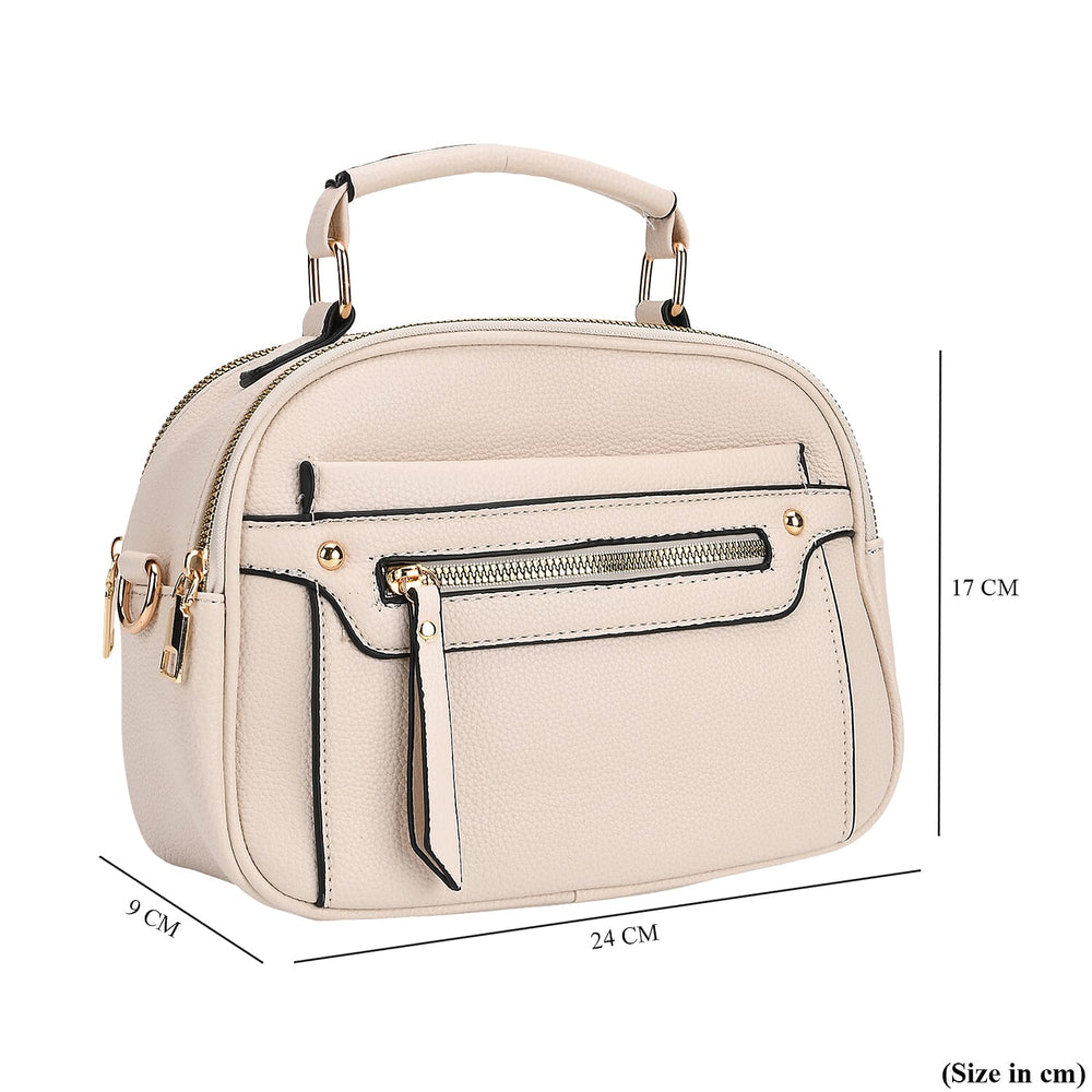 Structured Crossbody Bag with Patterned Strap - Beige