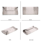 Designer Inspired - Embossed Genuine Leather Shoulder Bag with Long Chain - White & Beige