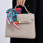 Elegant Crossbody Bag with Scarf & Adjustable Strap - Beige