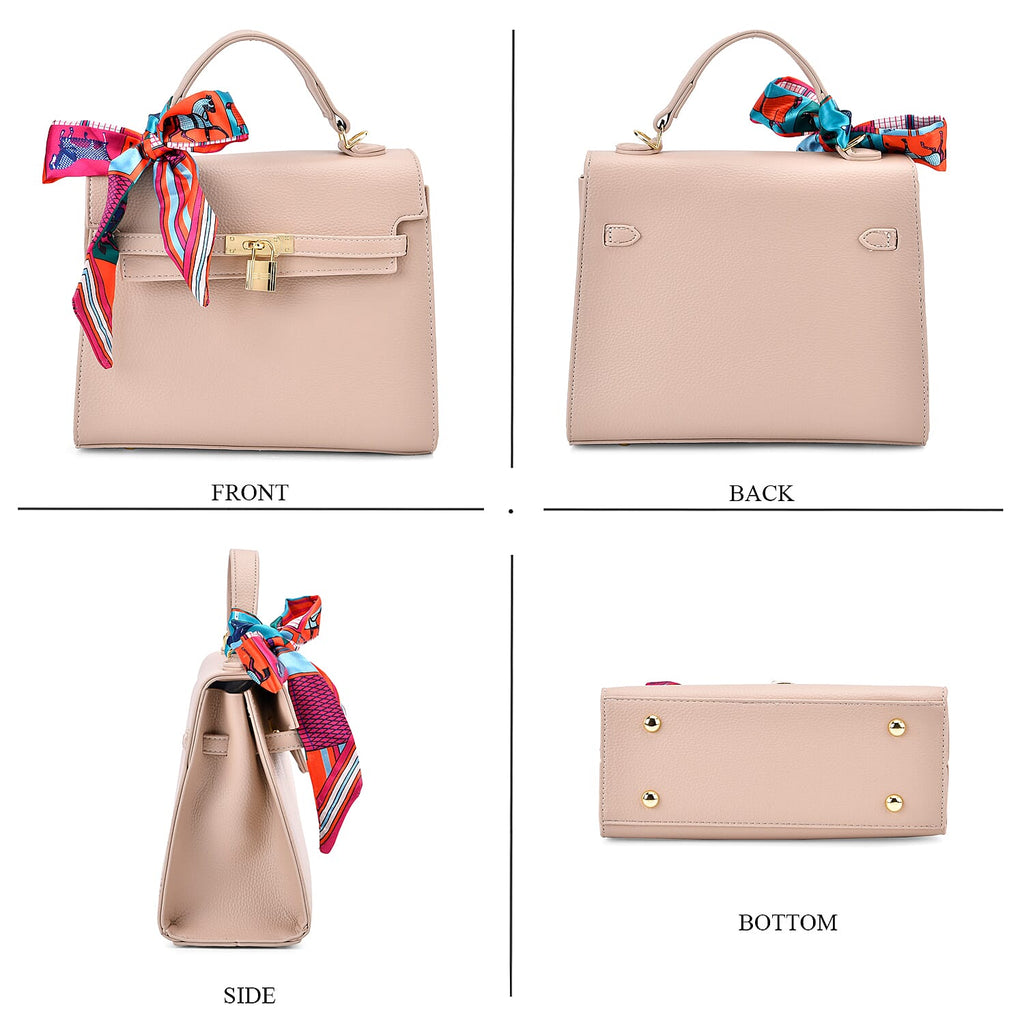 Elegant Crossbody Bag with Scarf & Adjustable Strap - Beige
