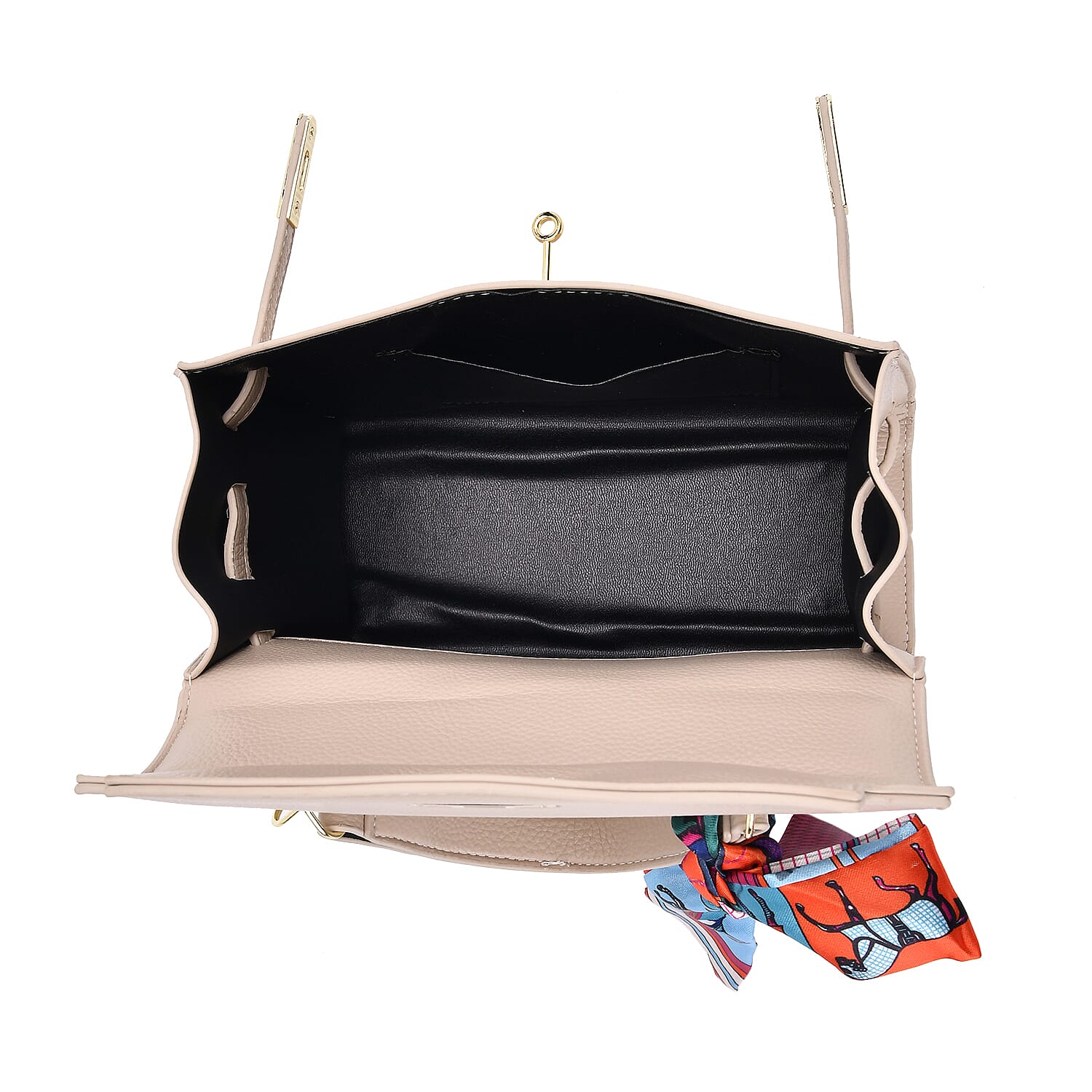 Elegant Crossbody Bag with Scarf & Adjustable Strap - Beige
